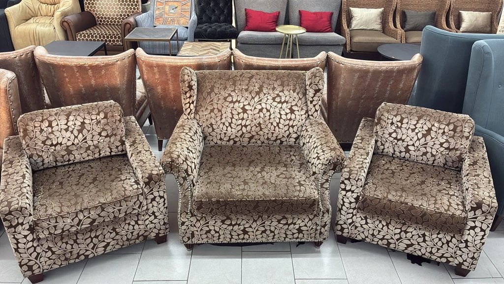 Prachtige 3-delige fauteuilset met botanisch motief, Ophalen, 75 tot 100 cm, Stof