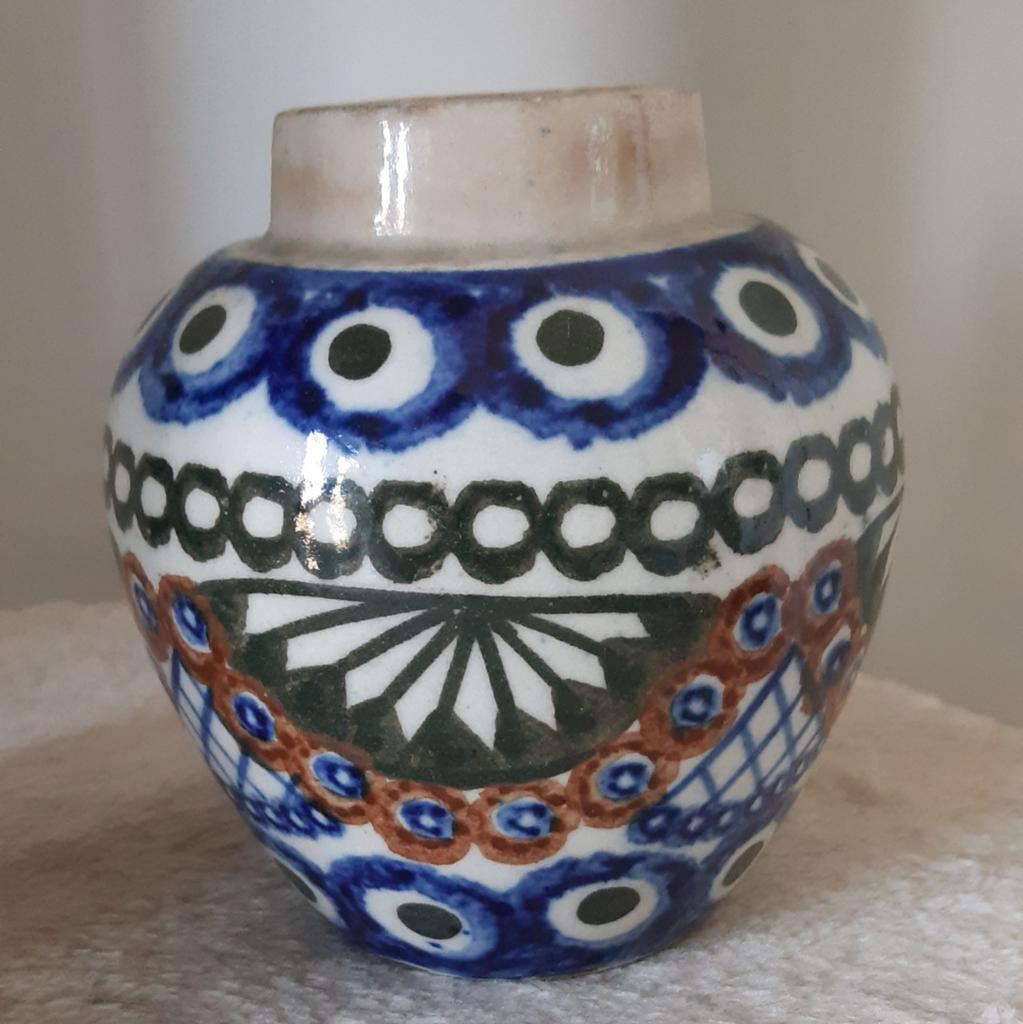 Oude Bunzlau Gemberpot / Vaasje met Prachtige Kleuren, Ophalen of Verzenden