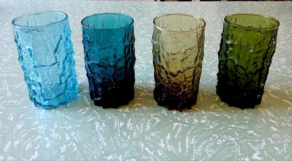4 Whitefriars Bark glazen Geoffrey Baxter design 60s, Ophalen