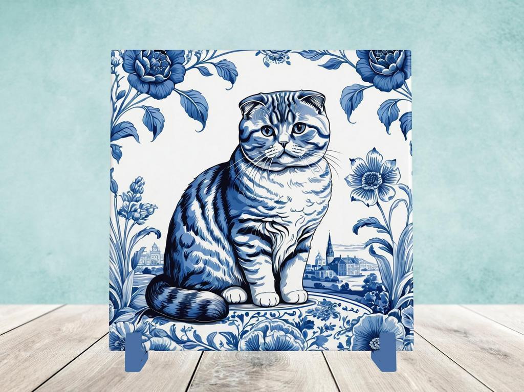 Scottish Fold Delfts Blauwe tegel incl houder, Ophalen of Verzenden, Nieuw