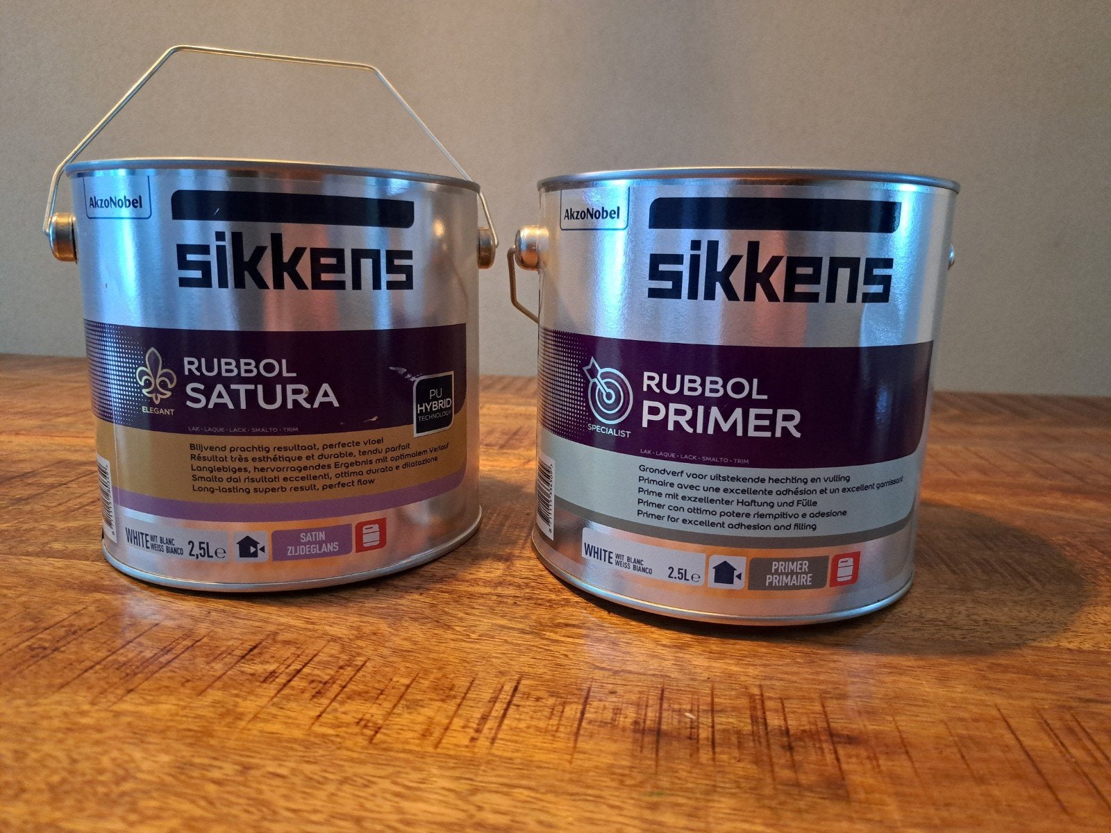 Sikkens Rubbol Primer en Rubbol Satura Zijdeglans (Nieuw), Ophalen, Wit, Nieuw, Verf
