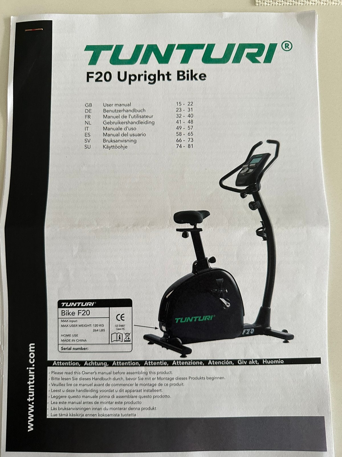 Hometrainer Tunturi, Ophalen, Zo goed als nieuw, Hometrainer