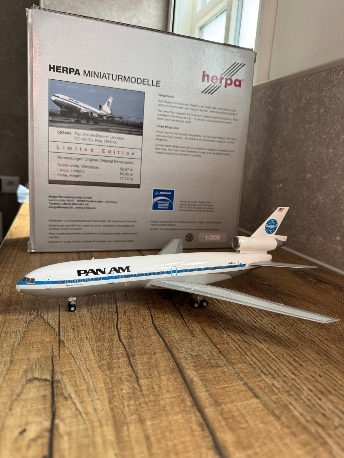 Herpa 1:200 PanAm DC-10-30 N84NA in OVP, Overige merken, 1:200 of kleiner, Ophalen of Verzenden, Zo goed als nieuw
