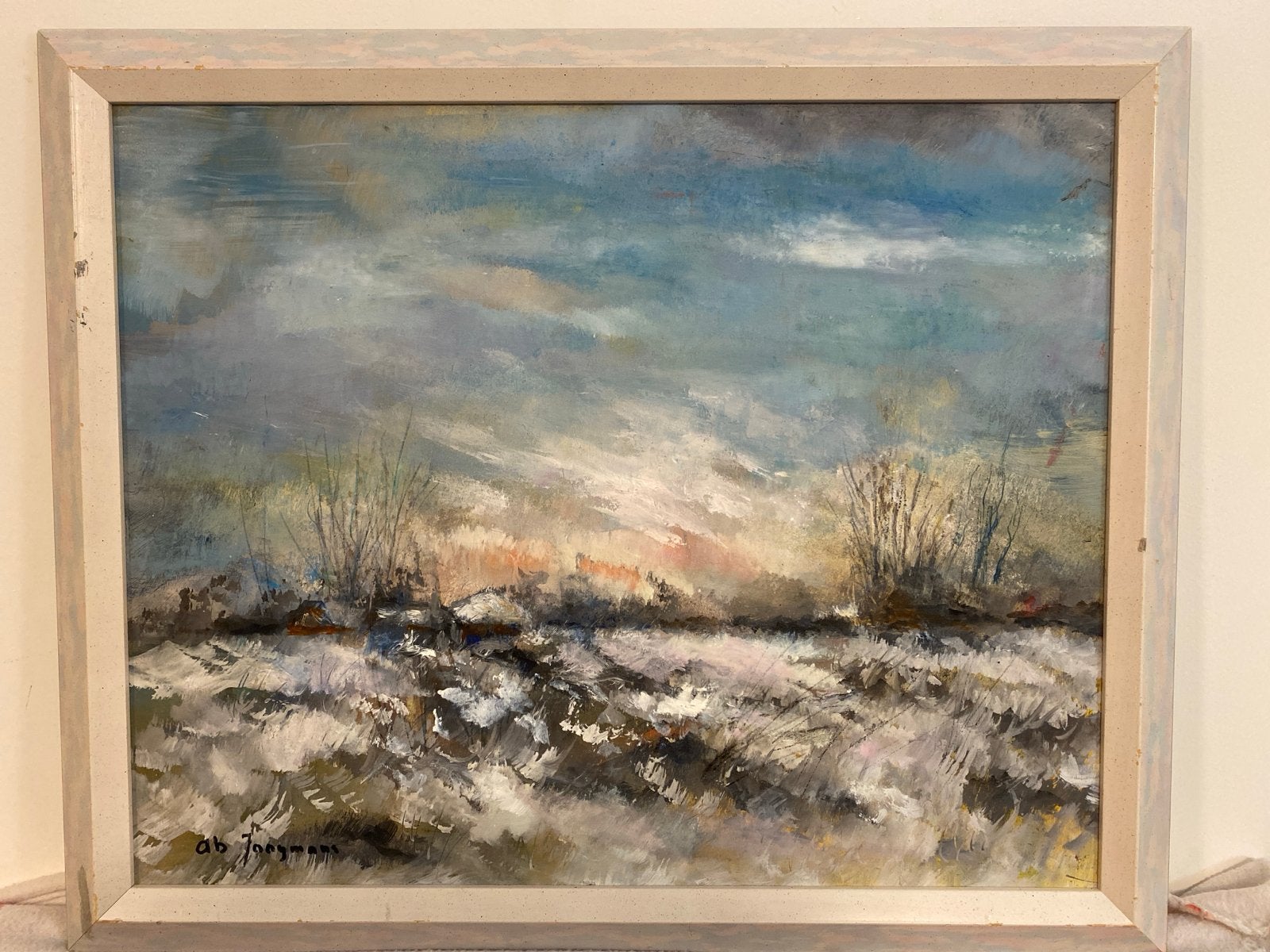 Ab Jongmans - Winter in de Peel, olieverf op board, Antiek en Kunst, Paneel, Impressionistisch, Ophalen of Verzenden, Gesigneerd