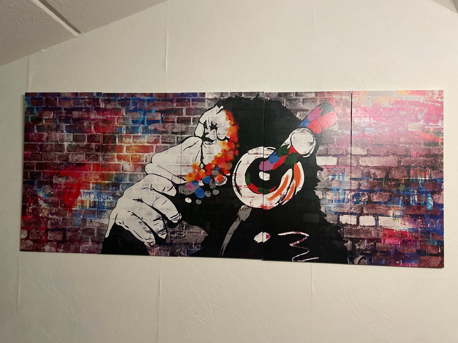 Banksy stijl aap met koptelefoon canvas schilderij, Ophalen of Verzenden