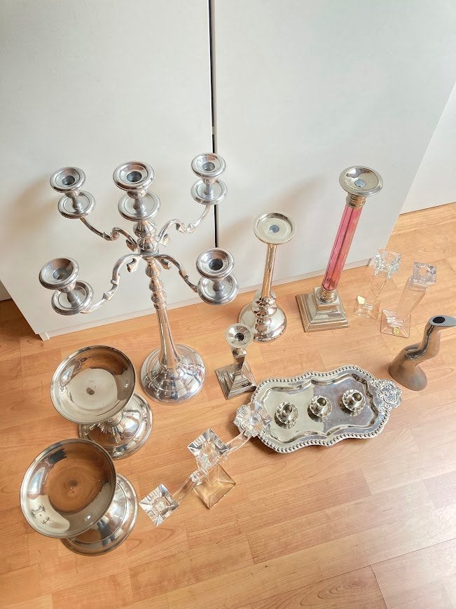 11 Stuks diverse Kandelaars. Metaal en glas. Samen 25 euro, Ophalen, Zo goed als nieuw, Glas, Kandelaar