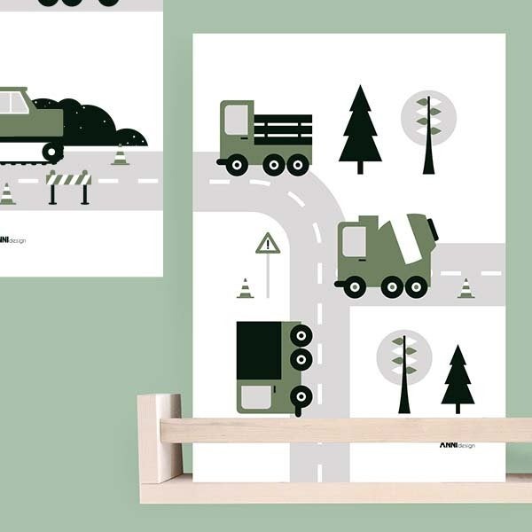 Kinderposter Poster Voertuigen Vrachtwagen Groen ANNIdesign, Rechthoekig Staand, Nieuw, Ophalen of Verzenden, A1 t/m A3