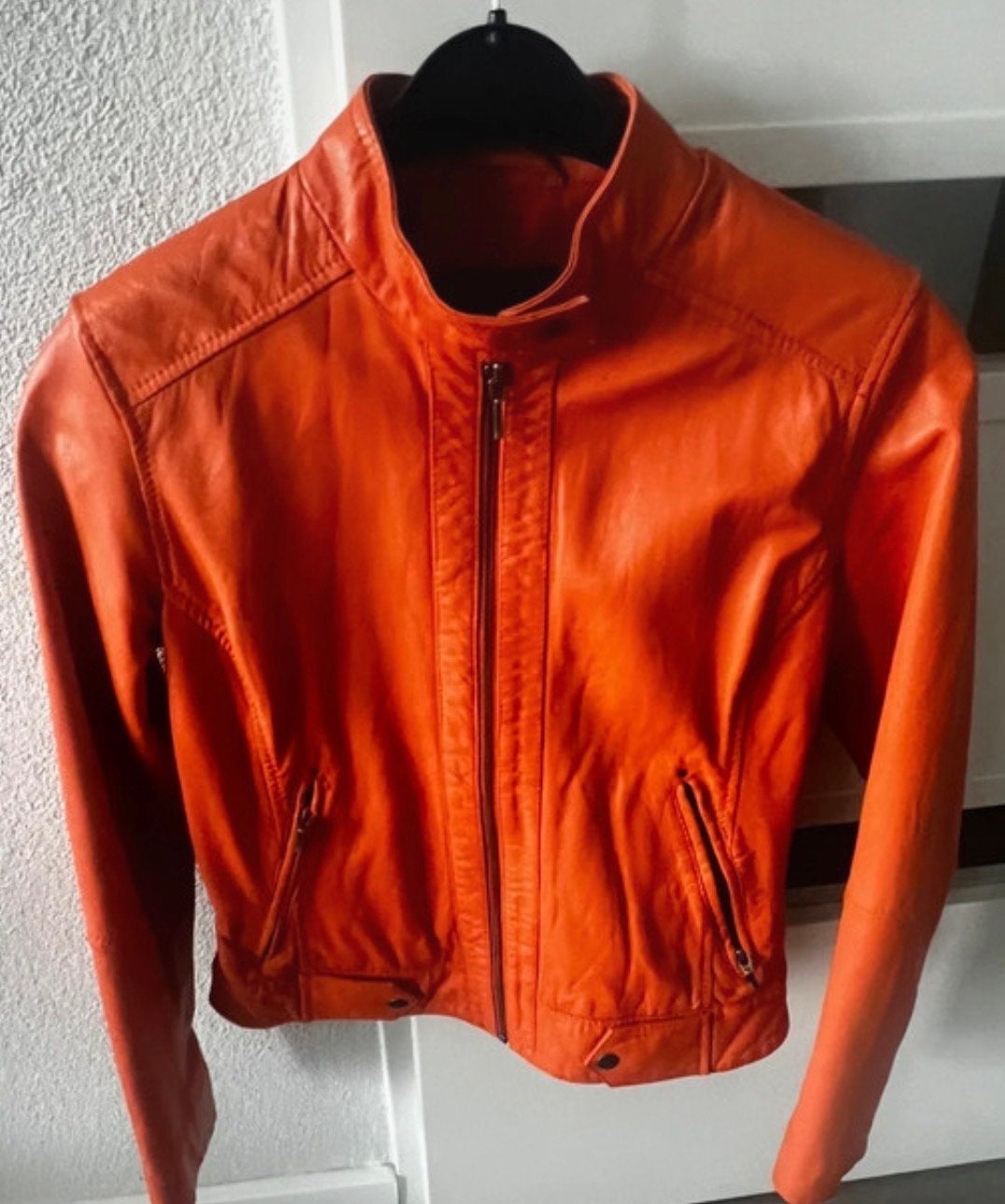 Oranje leren jasje La Ligna maat S/36, Kleding | Dames, Ophalen of Verzenden, Gedragen, Maat 36 (S), Oranje