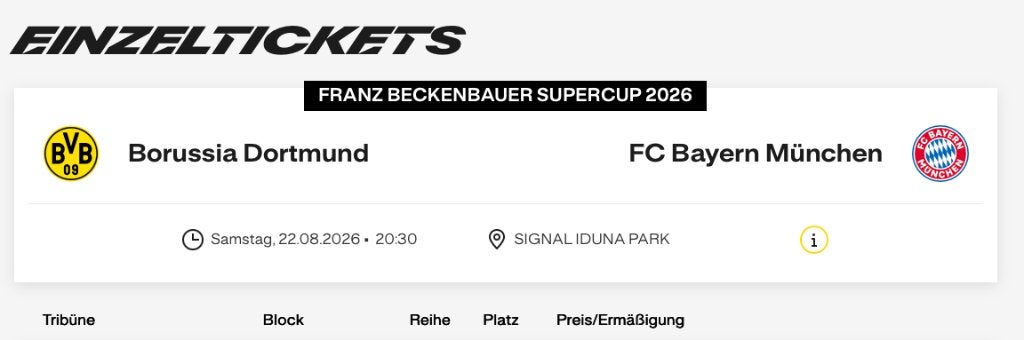 2 Tickets Borussia Dortmund FC Bayern München | Naast elkaar, Losse kaart, Twee personen, Augustus, Buitenland