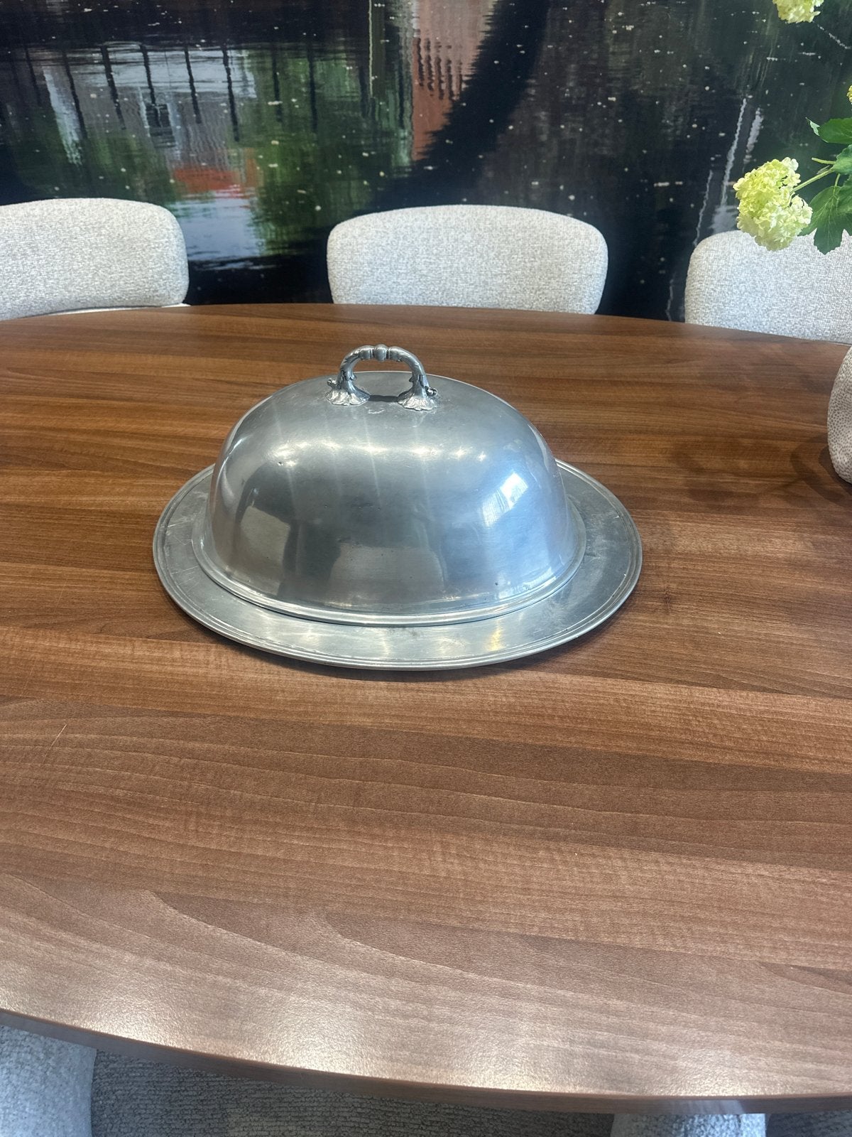 Vintage verzilverde cloche met schaal, Ophalen of Verzenden