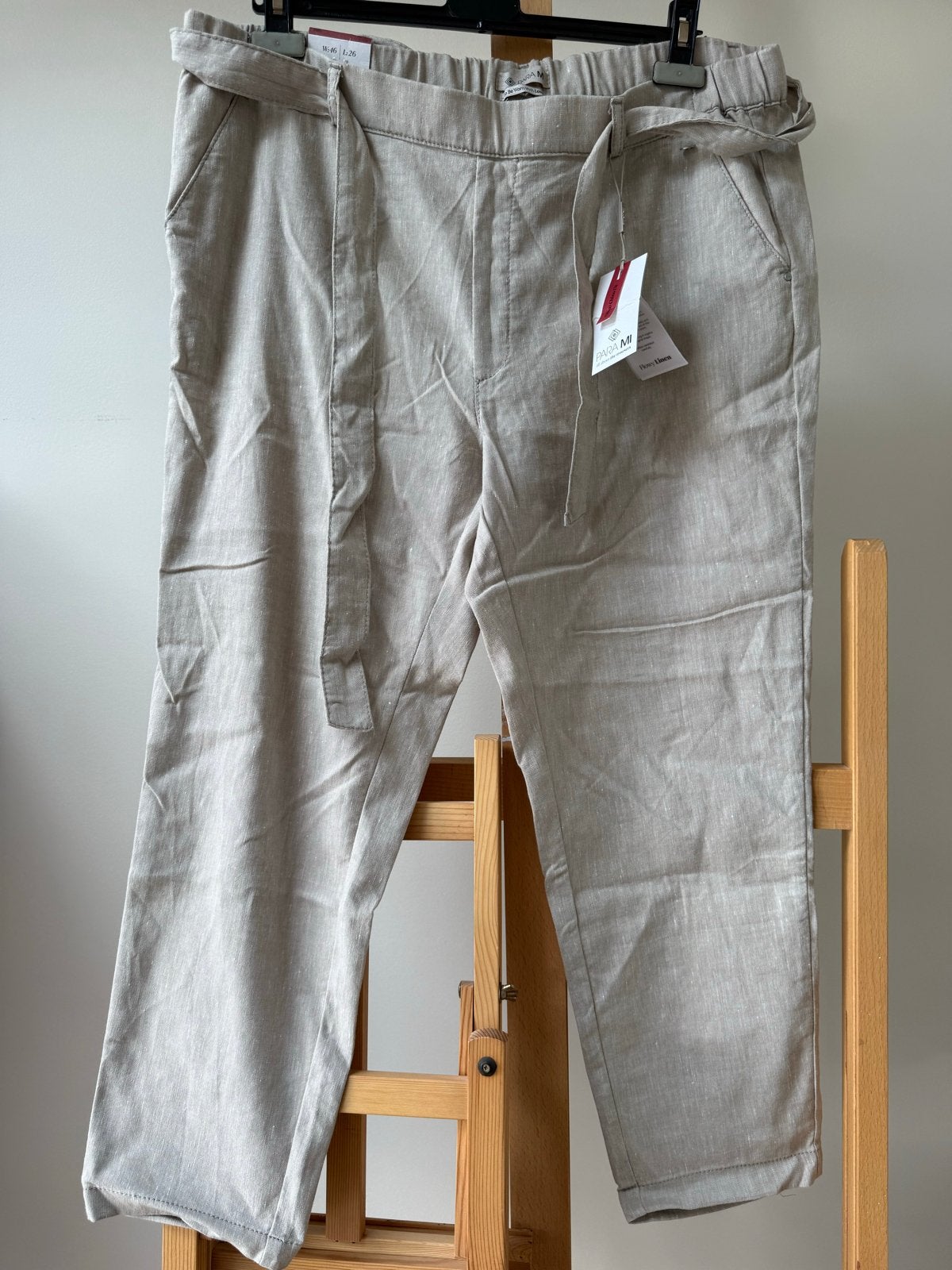 ParaMi Flowy Linen Broek - Billy Slim Chino Fit W46 L26, Kleding | Dames, Beige, Maat 46/48 (XL) of groter, Nieuw, Ophalen of Verzenden