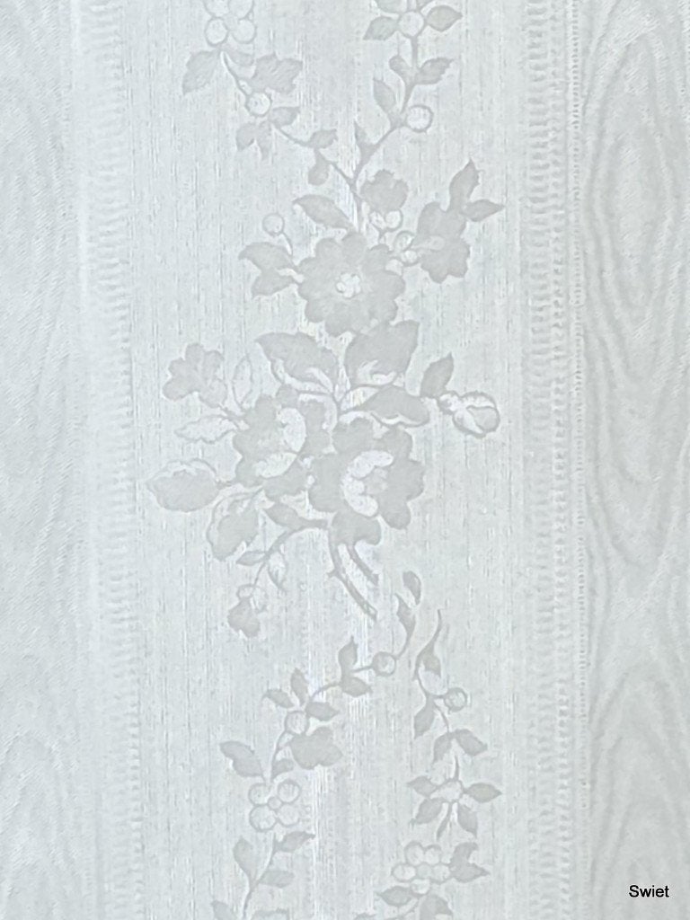 5720 vintage wit damast vinyl behang moiree hoogglans swiet, Ophalen of Verzenden, Wit