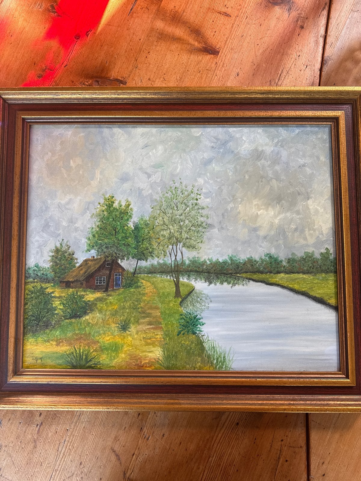 Origineel olieverfschilderij Jan van Hest Hollands Landschap, Ophalen of Verzenden