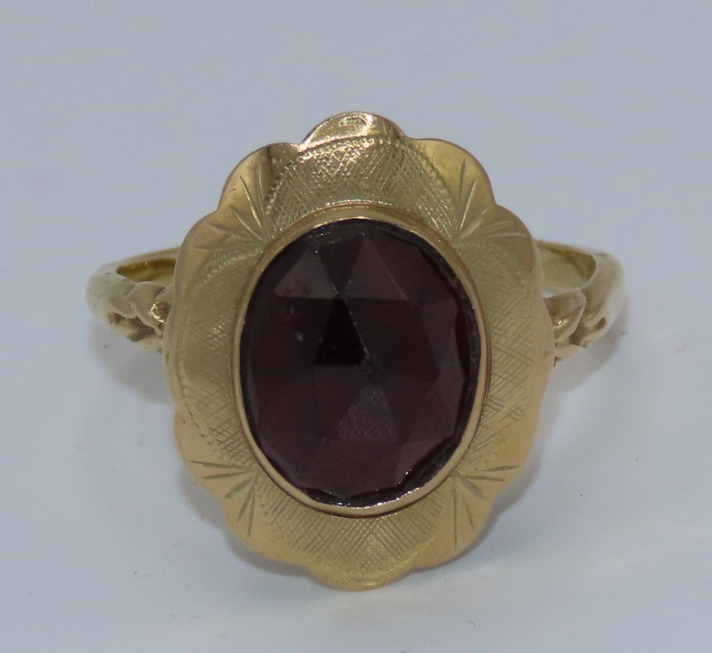 Antieke 14 Karaats gouden ring met granaatsteen, Sieraden, Tassen en Uiterlijk, Antieke sieraden, Verzenden, Goud, Ring, Met edelsteen