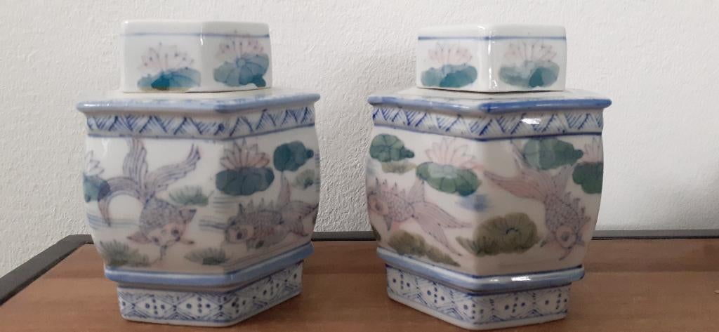 Twee Vintage gemberpotten, Huis en Inrichting, Keuken | Potten en Pannen, Ophalen, Overige materialen, Pot, Bus of Blik