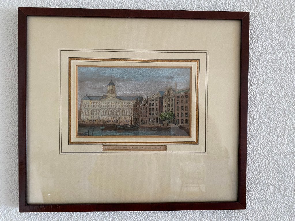 Prent koninklijk paleis op de Dam Amsterdam in lijst, Ophalen of Verzenden, Voor 1940, Zo goed als nieuw, Overige onderwerpen