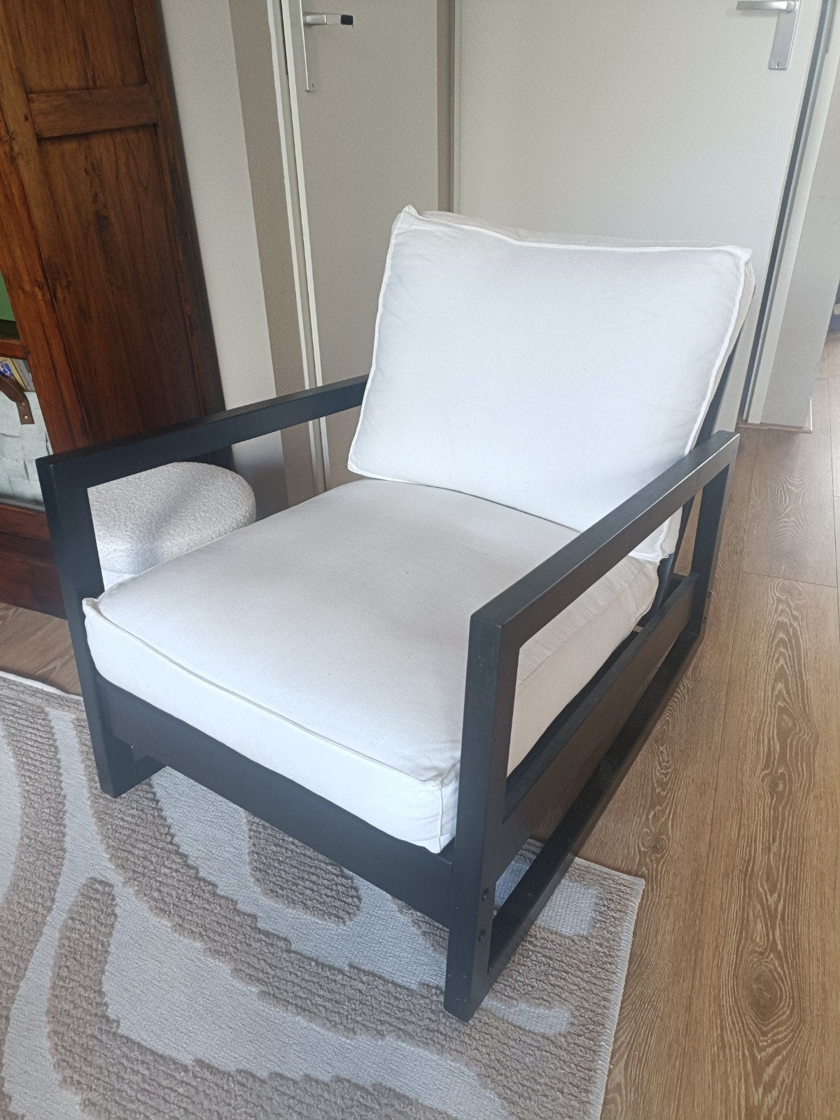 Ikea Lillberg fauteuil - zwart onderstel, witte wasbare kuss, Ophalen, Gebruikt, Zwart, Stof