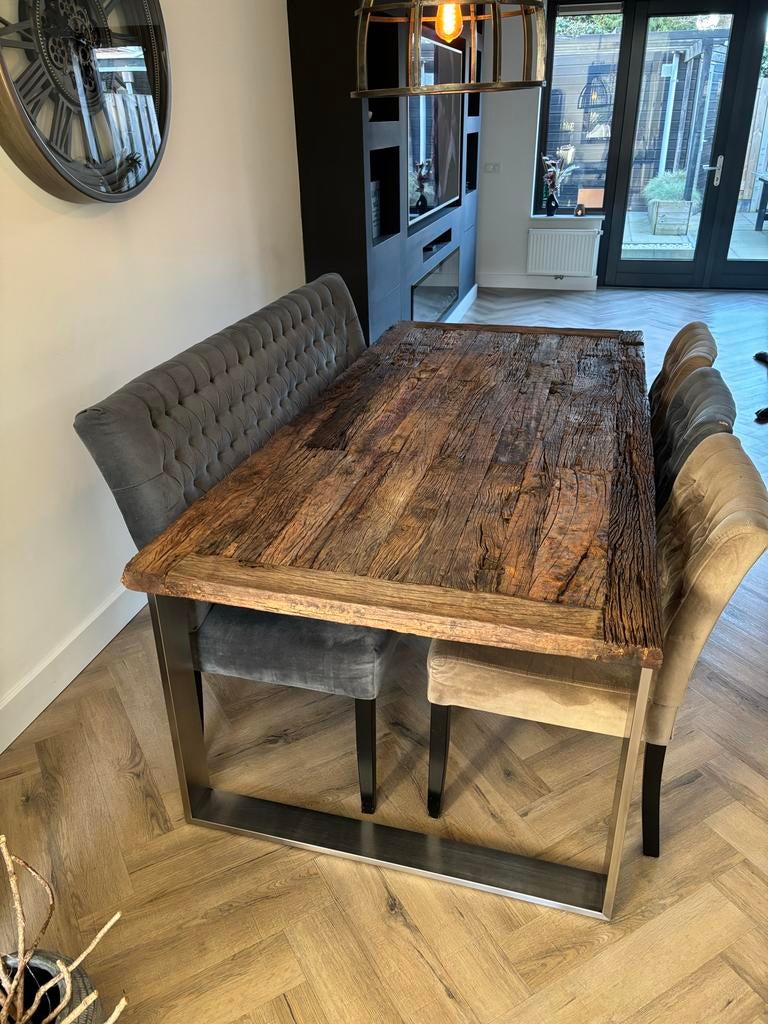 Rofra home eettafel set met bank en 3 stoelen, Ophalen, Gebruikt, 100 tot 150 cm, Vijf personen of meer