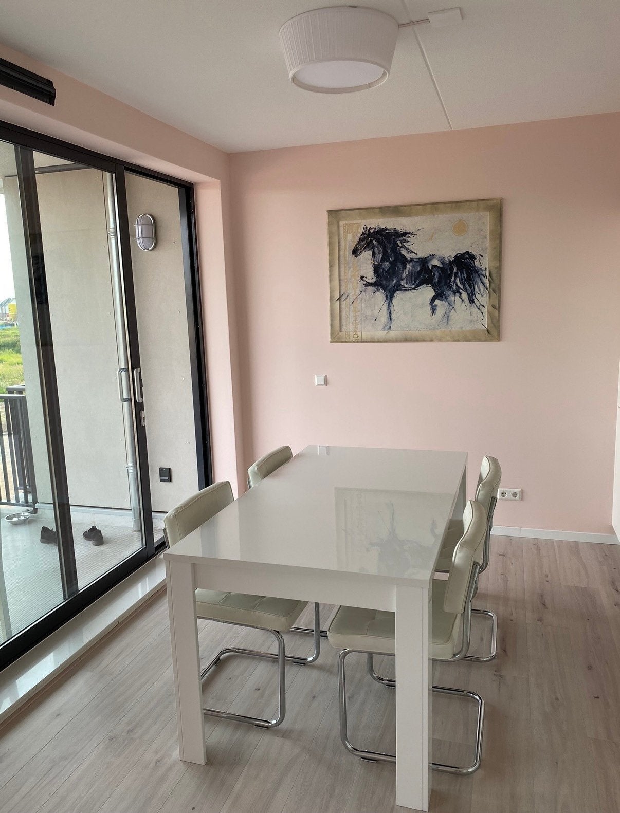 Hoogglans witte meubelset salon en eettafel+stoelen tvmeubel, Ophalen