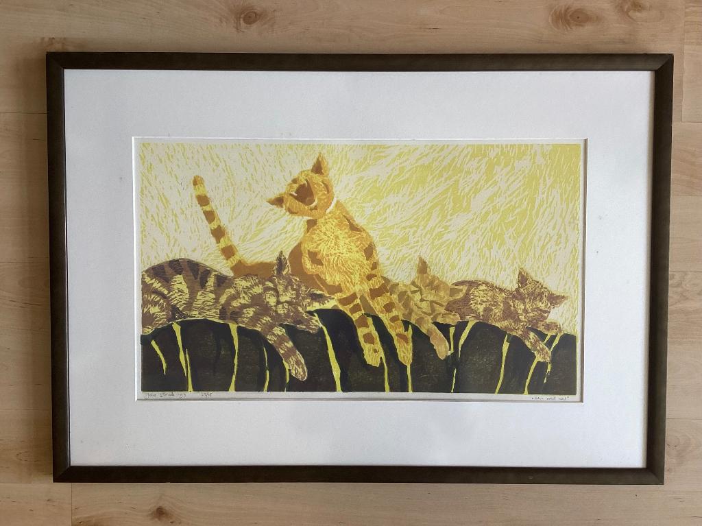Linosnede, Een rood nest, Joke Struik, 1993, 23/25, vintage, Antiek en Kunst, Kunst | Litho's en Zeefdrukken, Ophalen