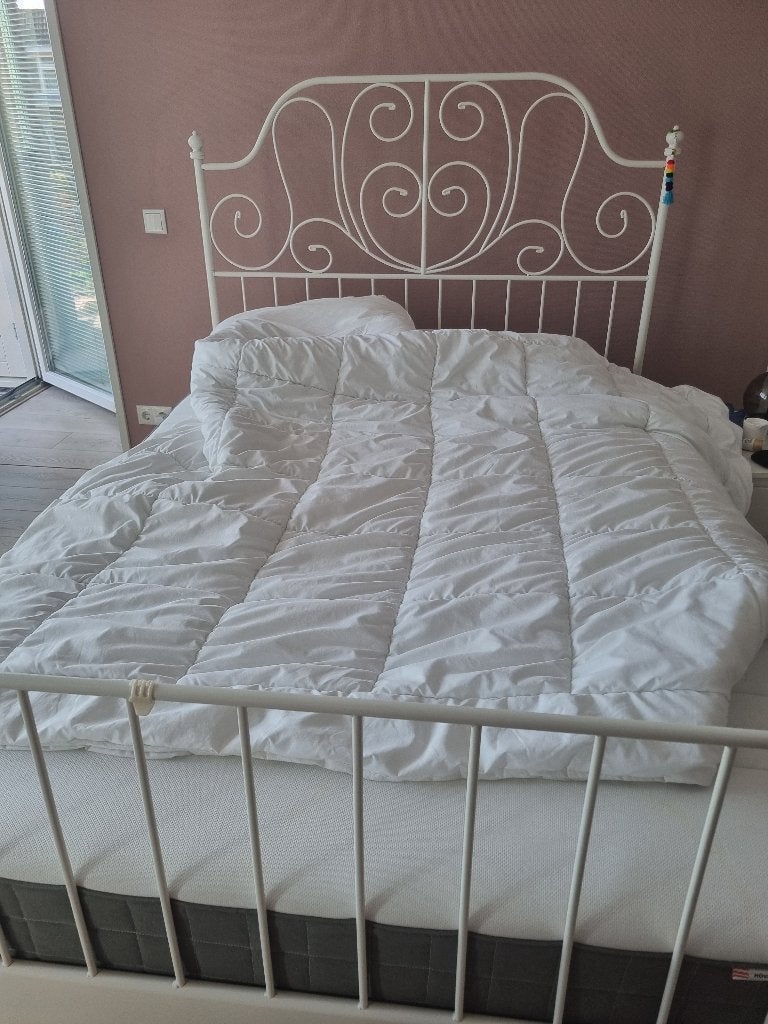 Bed Ikea 140 x 200, Skorva metaal, Ophalen, Gebruikt, Wit, Tweepersoons