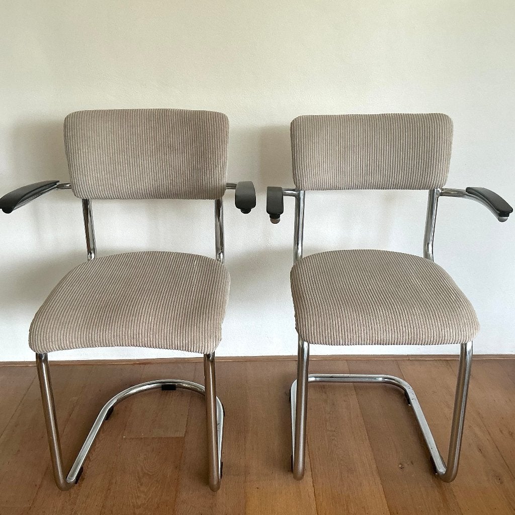 2x Vintage Gispen 208 stoel, met armleuning, Huis en Inrichting, Stoelen, Ophalen, Gebruikt, Twee, Overige materialen