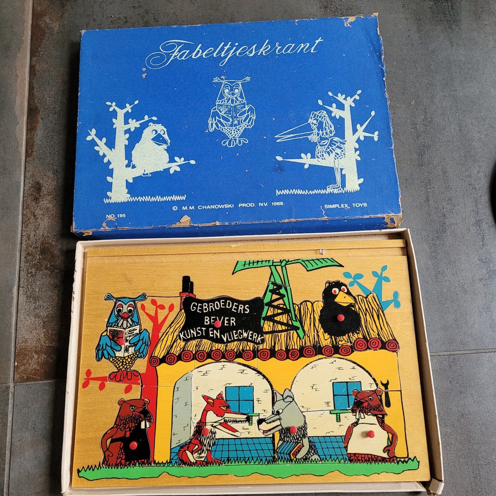 Vintage Fabeltjeskrant houten puzzel - Simplex Toys 1968, 10 tot 50 stukjes, Ophalen of Verzenden, Zo goed als nieuw, Van hout
