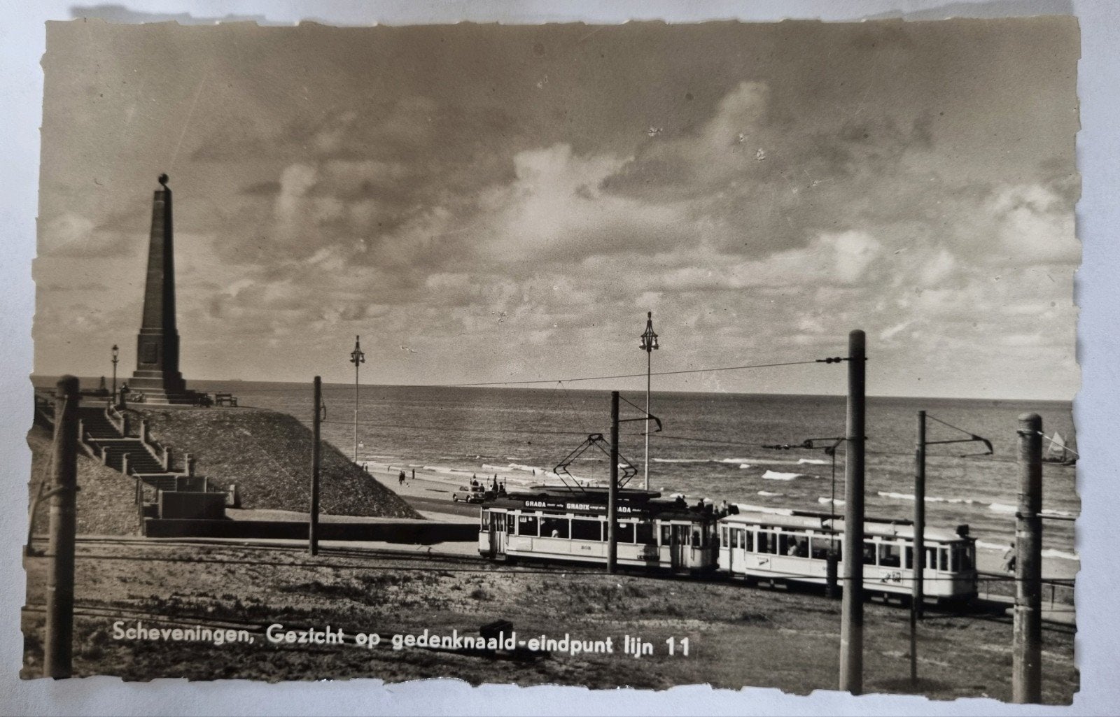 763)Scheveningen: Gedenknaald en eindpunt lijn 11, Ophalen of Verzenden, Voor 1920, Ongelopen, Zuid-Holland