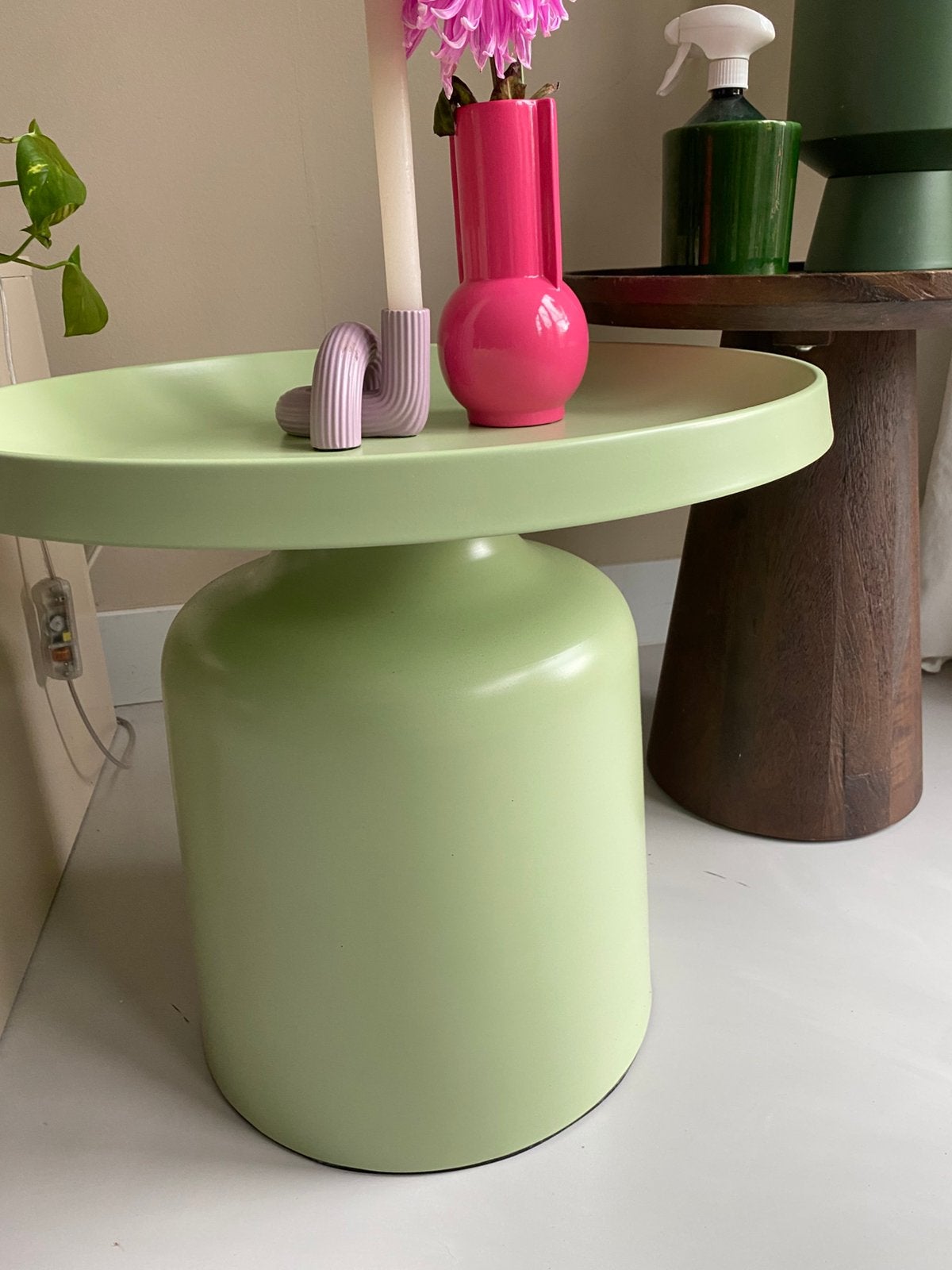 HSM Collection Bijzettafel Mara Metaal Lichtgroen Ø50cm, Huis en Inrichting, Ophalen, 50 tot 100 cm, Rond, Zo goed als nieuw
