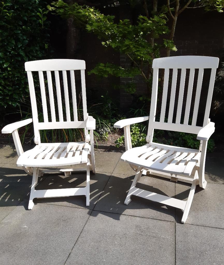 2 Tuinstoelen met kussens, Ophalen, Zo goed als nieuw, Kunststof, Verstelbaar