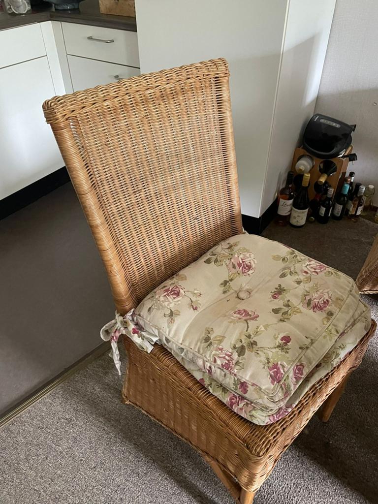 2 rieten stoelen, Ophalen of Verzenden, Gebruikt, Bruin, Twee