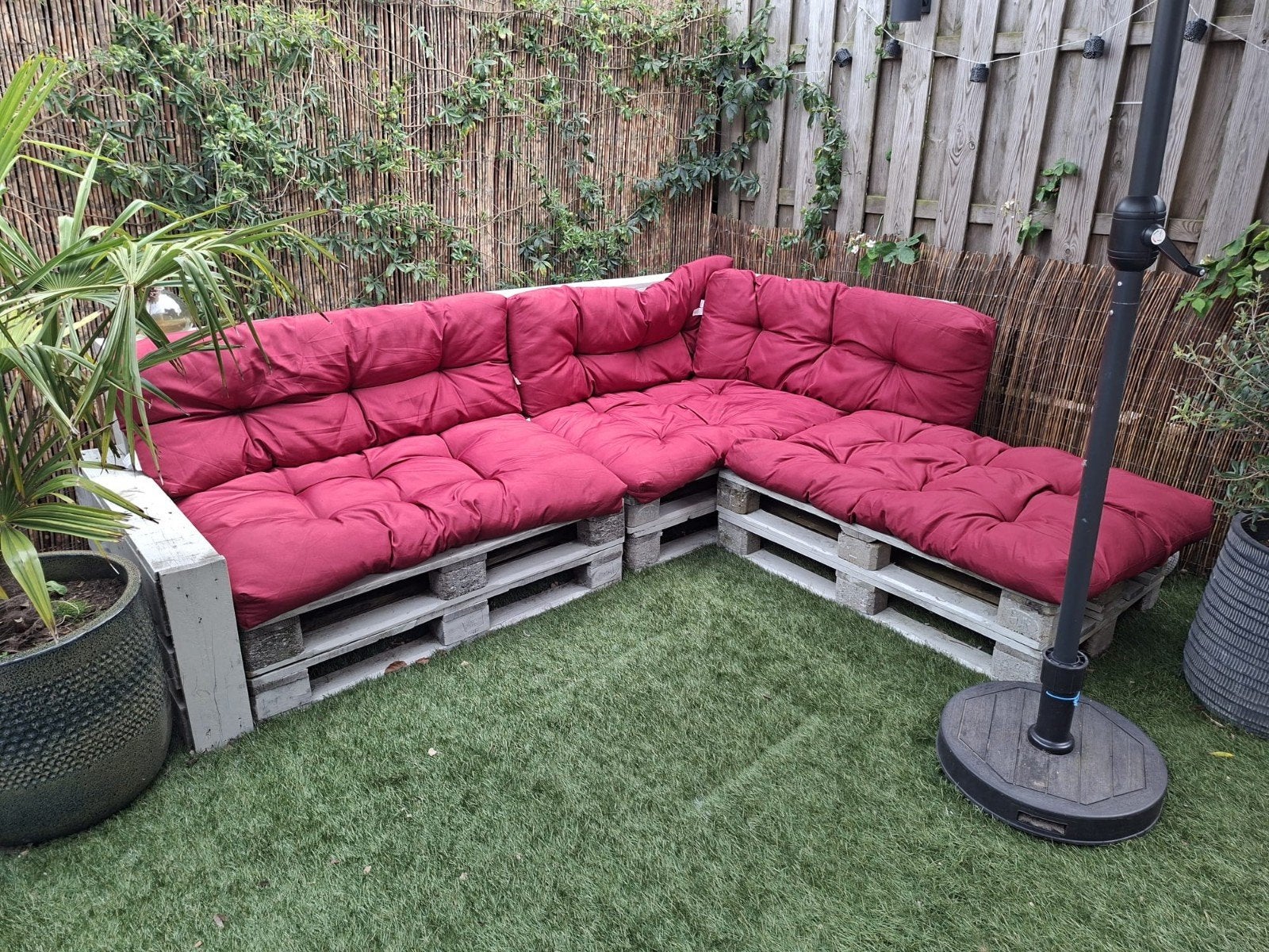 Comfortabele Pallet Loungebank met Kussens, Ophalen, Gebruikt, Hout