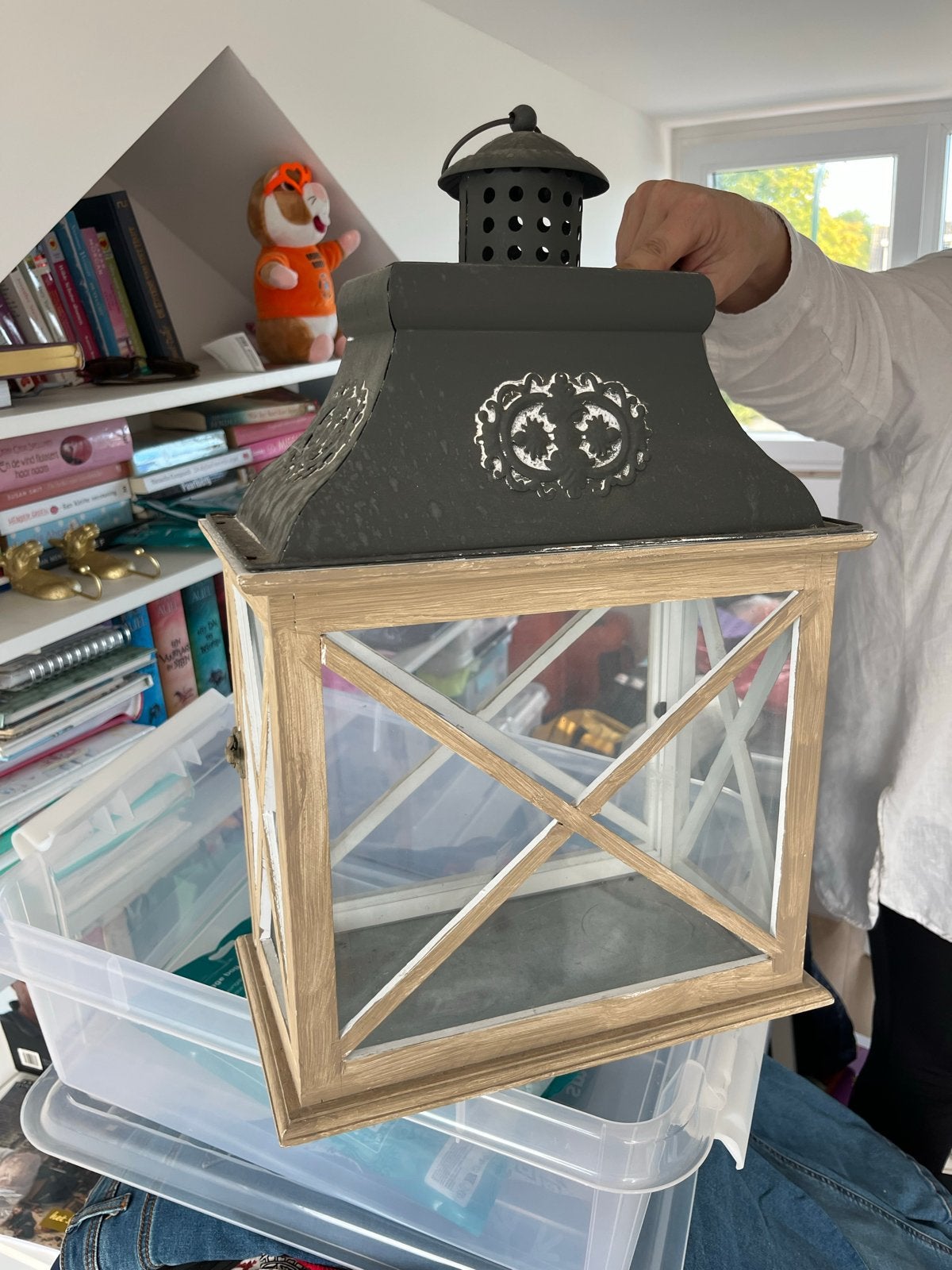 Decoratieve lantaarn voor binnen en buiten, Ophalen, Gebruikt, Hout, Bruin
