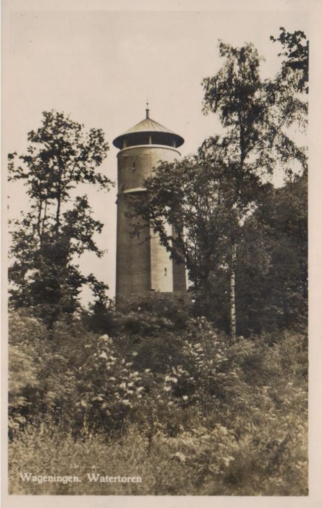 68 Wageningen Watertoren 1955 gelopen, Ophalen of Verzenden, 1940 tot 1960, Gelopen, Gelderland