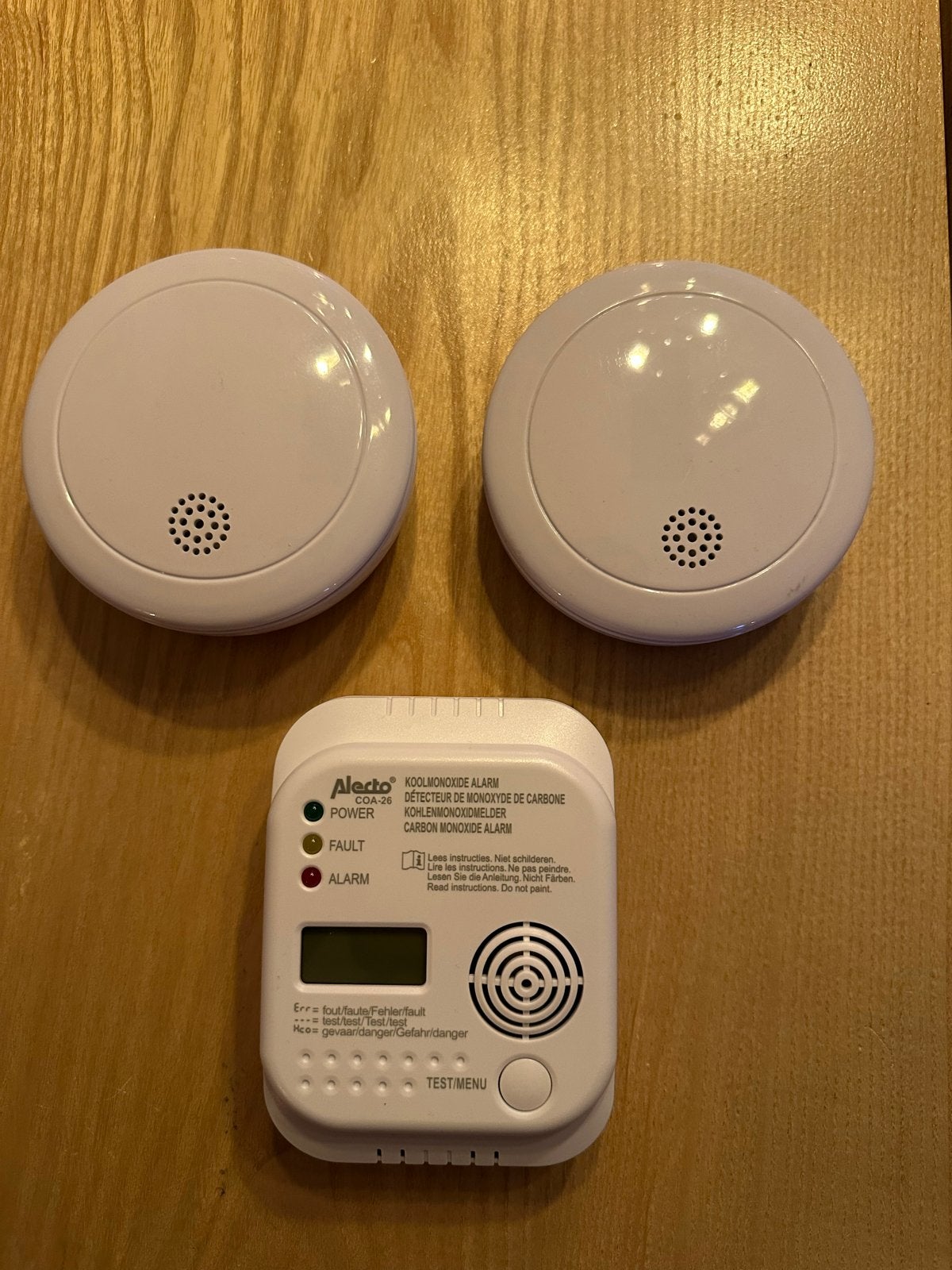 Rookmelders (2x Smartwares) & Koolmonoxidemelder (Alecto), Detector, Sensor of Melder, Ophalen of Verzenden, Zo goed als nieuw