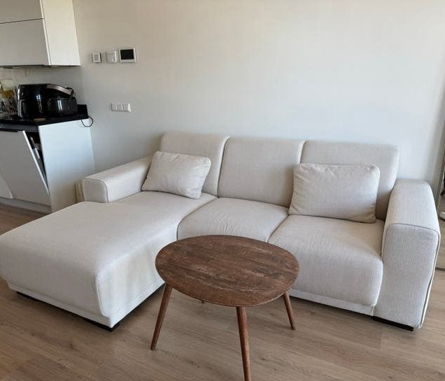 Hoekbank Beige creme 3-zits, Ophalen, 100 tot 125 cm, Hoekbank, Driepersoons