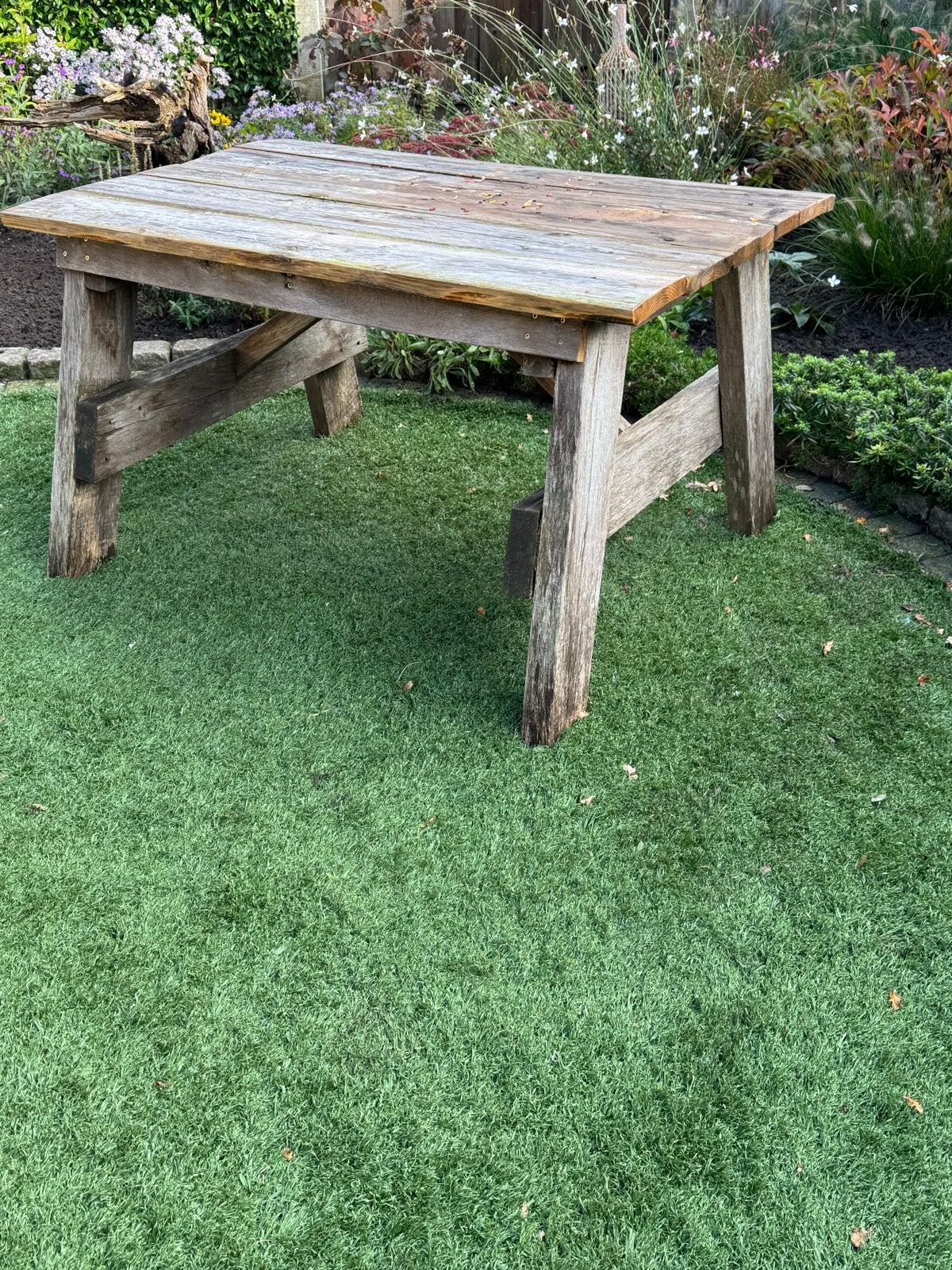 Mooie eiken tuintafel voor 2 personen, Ophalen, Gebruikt, Rechthoekig, Hout