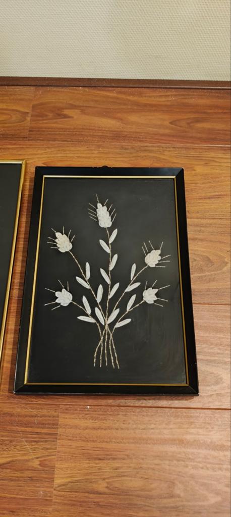 Handgemaakt schilderij van stof met bloemenmotief, Ophalen of Verzenden