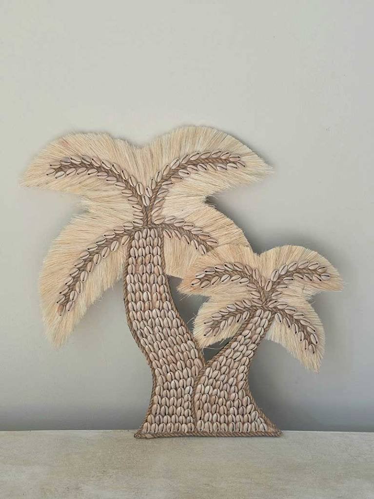 Palmboom kauri schelpen wanddecoratie 3 uit Bali, Huis en Inrichting, Beige, Hout, Ophalen of Verzenden, Tropical home