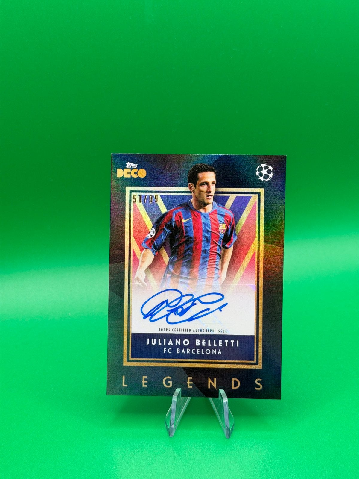 2023 Topps Deco UCL Juliano Belletti /99 auto FC Barcelona, Ophalen of Verzenden, Zo goed als nieuw, Buitenlandse clubs, Spelerskaart