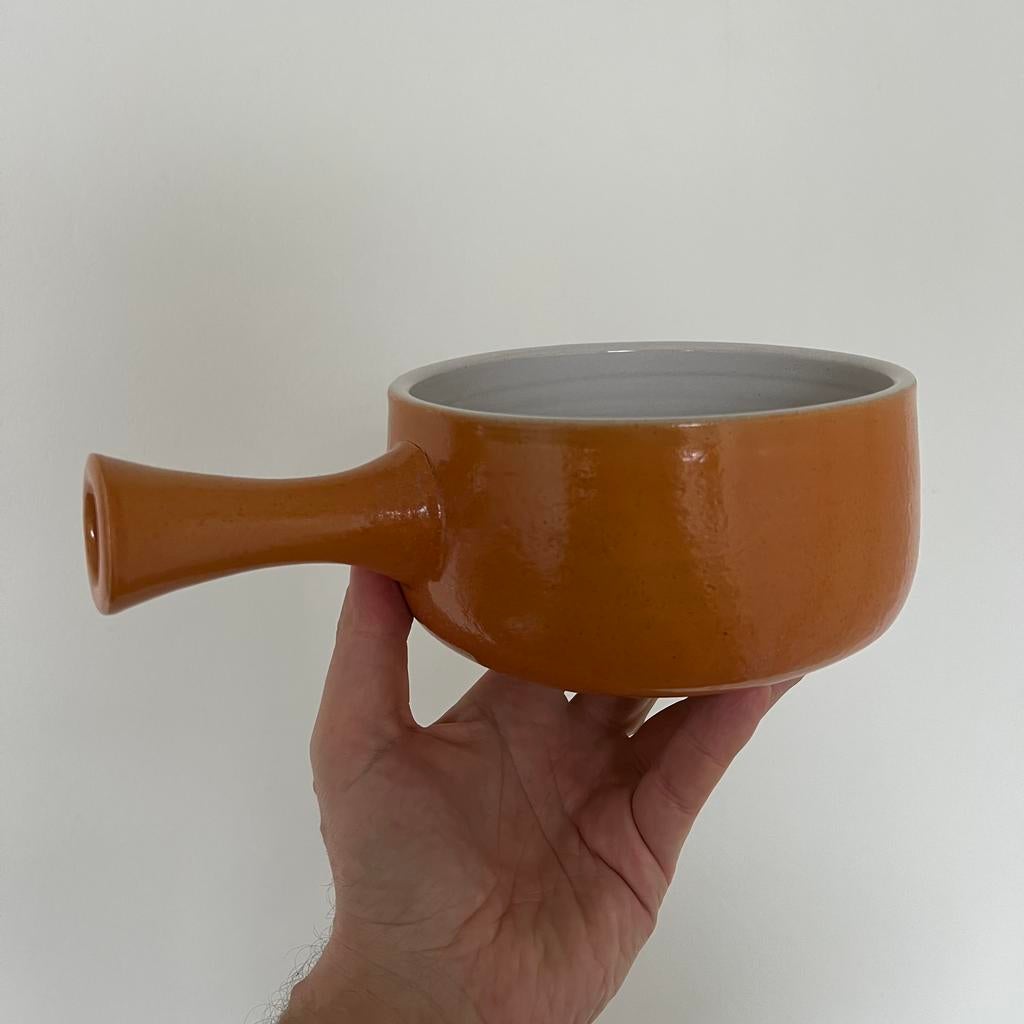Vintage oranje fonduepan vuurvast keramiek, Ophalen of Verzenden, Keramiek, Overige stijlen