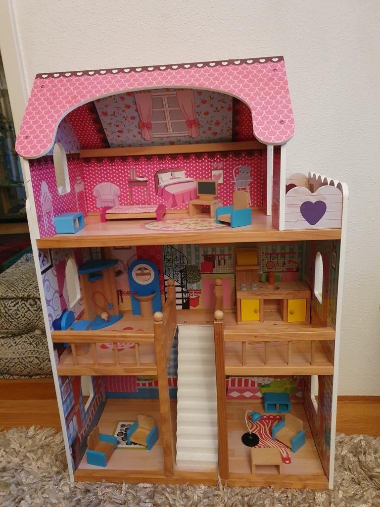 Groot poppenhuis met meubeltjes, Kinderen en Baby's, Speelgoed | Poppenhuizen, Ophalen, Poppenhuis