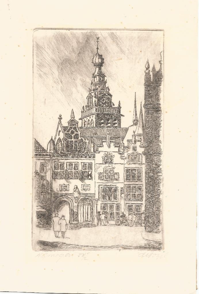Ets van de Sint-Stevenskerk en de Grote Markt in Nijmegen, Ophalen of Verzenden