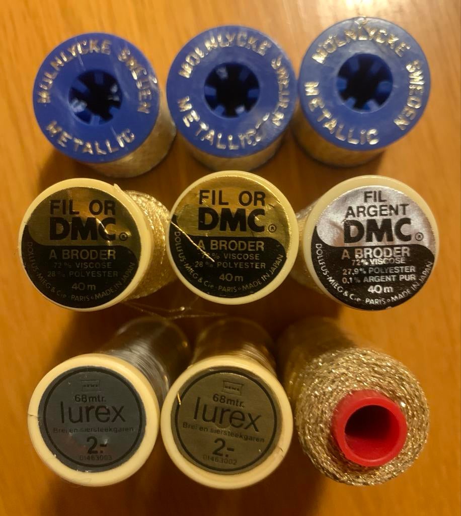 Vintage DMC en Mulnlycke metallic borduurgaren goud zilver, Verzenden, Nieuw, Handborduren, Borduurgaren of Zijde