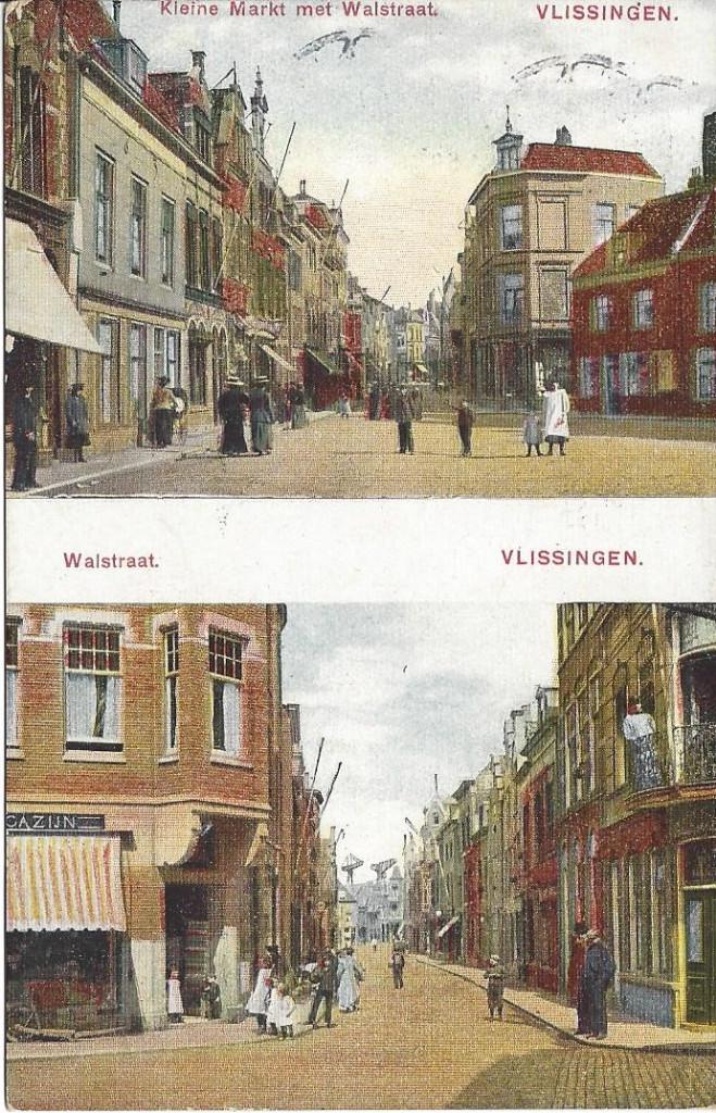 Vlissingen, Kleine Markt, Walstraat, Tulpkaart, gelopen 1911, Ophalen of Verzenden, Voor 1920, Gelopen, Zeeland
