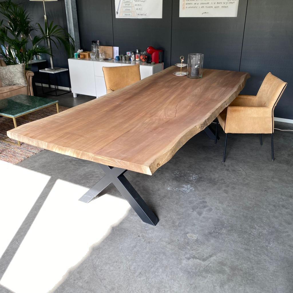 Boomstam Tafel - X Frame - 300x110cm, 100 tot 150 cm, Ophalen of Verzenden, Vijf personen of meer, Metaal