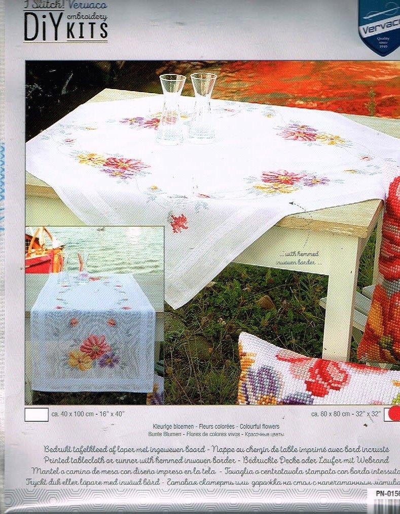 Cado vervaco borduurpakket dekservet, kleurige bloemen, Ophalen of Verzenden, Nieuw, Handborduren, Borduurpakket