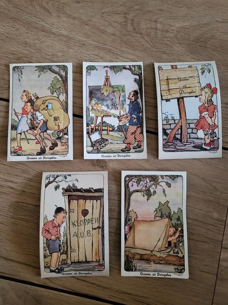Antieke 5 delige set Leporello kaarten. Dwingeloo, Verzamelen, Ansichtkaarten | Nederland, Ophalen of Verzenden, 1940 tot 1960