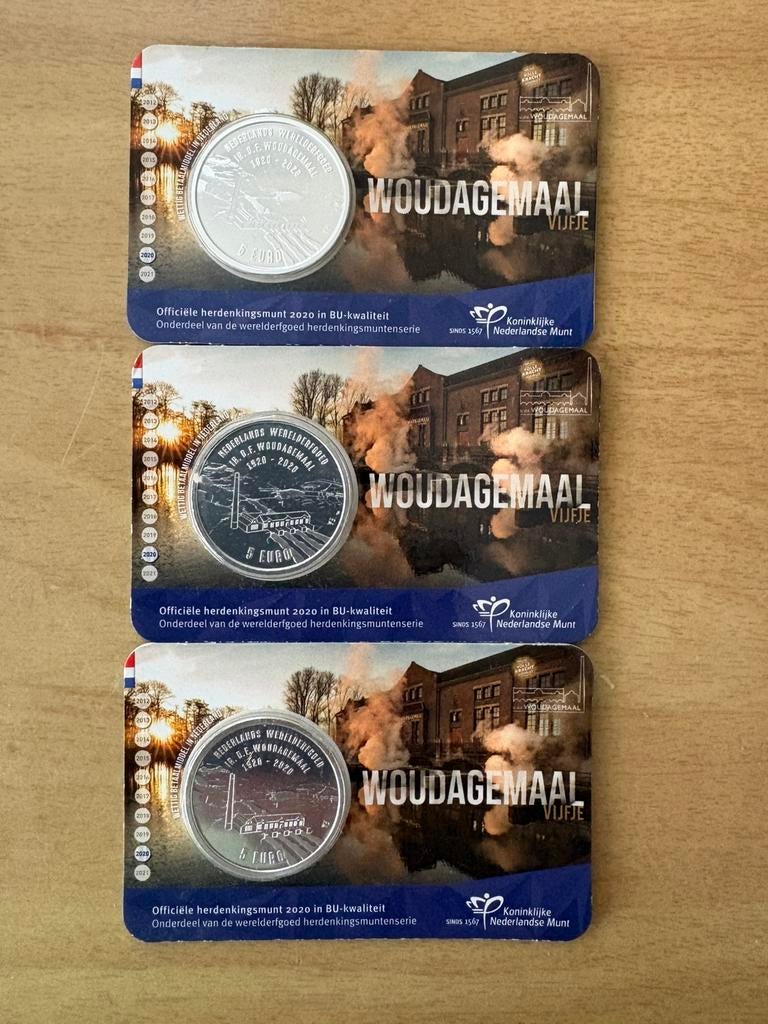 3x coincard Woudagemaal vijfje, Ophalen of Verzenden, Nederland, Munten