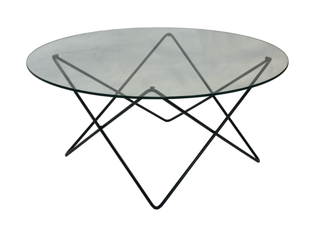 Vintage salontafel  met stalen draadframe jaren 70 glas, Ophalen, Gebruikt, 100 tot 150 cm, Vintage Salontafel